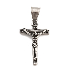 Античное Серебро 304 подвески из нержавеющей стали, подвески в виде креста-распятия, античное серебро, 35x20x6 мм, отверстие : 7.5x5 мм