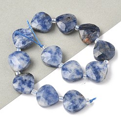 (306FM) Жонкиль матовый с лаймовой подкладкой Натуральное синее пятно нитки из бисера яшмы, слеза, граненые, с бисером, 12x12x5~6 мм, отверстие : 1 мм, около 12 шт / нитка, 6.69'' (17 см)