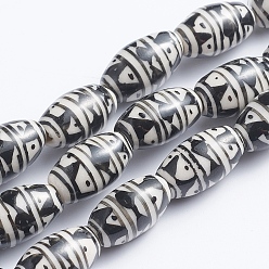 Другие Ручной печатный шарики фарфора, овальные, геометрический рисунок, 14~16x8~9 мм, отверстие : 1.5~2 мм, около 23 шт / нитка, 13.5 дюйм (34 см)