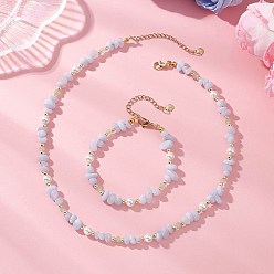 Золотой Наборы ожерелий и браслетов из натурального голубого кружевного агата, окрашенного натурального малазийского нефрита, синтетического гематита и жемчуга из раковин., золотые, колье: 17.52 дюйм (44.5 см)