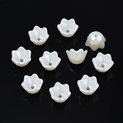 Creamy White ABS Plastic Imitation Pearl Flower Bead Caps, 6-Petal, Creamy White, 10x9x6.5mm, Hole: 1.5mm