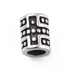 Antique Silver 304 Stainless Steel Tube Beads, Tibetan Style, Grooved, Column, Antique Silver, 9x7mm, Hole: 4.5mm