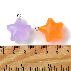 Mixed Color Luminous Transparent Acrylic Pendants, with Iron Loops, Glow in the Dark, Star, Mixed Color, 26x23x13.5mm, Hole: 2mm