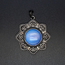 Опал Opalite подвески, металлические цветочные подвески, античное серебро, 40x44x8 мм