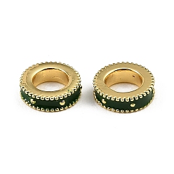 Vert Foncé Laiton émail perles européennes, Perles avec un grand trou   , rondelle, crémaillère plaquage, plaqué longue durée, sans cadmium et sans plomb, réel 18 k plaqué or, vert foncé, 9.5x3mm, Trou: 5mm