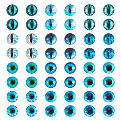 Blue 70Pcs 2 Styles Glass Cabochons, Half Round with Eye Pattern, Craft Eyes for Doll Making, Blue, 8x2mm, 35pcs/style