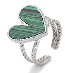 Малахит 304 кольцо из нержавеющей стали, регулируемые кольца из синтетического малахита, сердце, 18x17.5 мм, внутренний диаметр: регулируемый