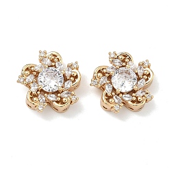 Прозрачный Латунные звенья с инкрустацией кубическим цирконием, цветок, реальный 18 k позолоченный, прозрачные, 15x15.5x6.5 мм, отверстие : 1.2 мм