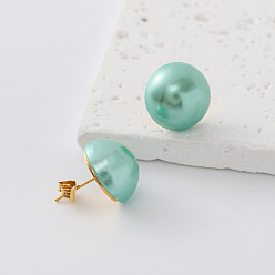 Turquesa 304 Pendientes redondos de perlas de agua dulce de acero inoxidable para mujer, dorado, turquesa, 15 mm