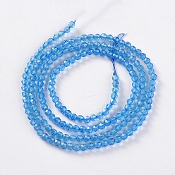 Deep Sky Blue Glass Beads Strands, Faceted, Round, Deep Sky Blue, 2x2mm, Hole: 0.4mm, about 193~197pcs/strand, 14.17 inch~15.51 inch(36~39.4cm)