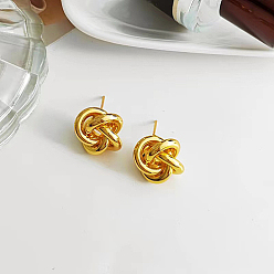 Real 18K Gold Plated Brass Stud Earrings for Women, Knot, Real 18K Gold Plated, 17mm