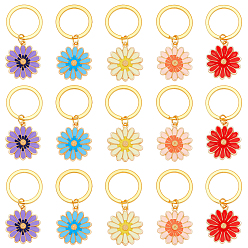 (52) Непрозрачная лаванда 15шт 5 цвета сплав эмаль цветок брелок, с кольцом сплава, разноцветные, 54 мм, 3 шт / цвет