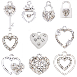 Кристалл 40шт 10 стили подвески со стразами из сплава, платина, смешанные формы, кристалл, 14~20x12.5~18x2.5~4.5 мм, отверстие : 1.6~5 мм, 4 шт / стиль