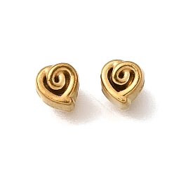 Настоящее золото 18K 304 из нержавеющей стали бусы, ионное покрытие (ip), сердце, реальный 18 k позолоченный, 4.5x4x4 мм, отверстие : 1.4 мм