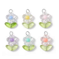 Нержавеющая Сталь Цвет Прозрачные акриловые подвески, цветок, с ручной работой в технике лэмпворк и 304 булавками с плоской головкой из нержавеющей стали, цвет нержавеющей стали, 22x14x5.5 мм, отверстие : 3 мм