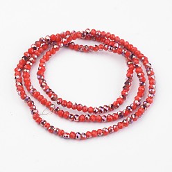 Красный Гальванические стеклянные бусины, с половиным покрытием, граненые, рондель, красные, 3x2 мм, отверстие : 1 мм, около 165~169 шт / нитка, 15~16 дюйм (38~40 см)