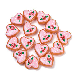 Pink Нити бусин-лэмпворк в форме сердца ручной работы, цветок, розовые, 24~25x24~25x11 мм, отверстие : 1.4 мм, около 15 шт / нитка, 14.2'' (36 см)