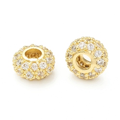 Настоящее золото 18K Латунные микро проложить кубического циркония бусы, без кадмия, без никеля и без свинца, рондель, реальный 18 k позолоченный, 8.5x4.5 мм, отверстие : 3 мм