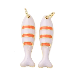 Морская Ракушка Латунные подвески, рыба, с эмалью, реальный 18 k позолоченный, без кадмия и без свинца, стойки покрытие, долговечный, с целью перехода в кольце, цвет морской раковины, 24x6.5x3 мм, отверстие : 3.2 мм