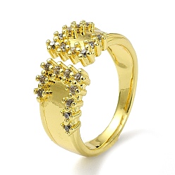 Golden Brass with Cubic Zirconia Open Cuff Ring, Cadmium Free & Nickel Free & Lead Free, Golden, US Size 7 1/4(17.5mm)