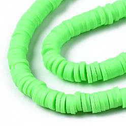 Lime Handmade Polymer Clay Beads Strands, for DIY Jewelry Crafts Supplies, Heishi Beads, Disc/Flat Round, Lime, 6x0.5~1mm, Hole: 1.8mm, about 290~320pcs/strand, 15.75 inch~16.14 inch(40~41cm)