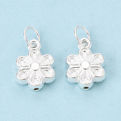 Серебро 925 подвески-цветы из стерлингового серебра, полый, серебряные, 12.5x9x3.5 мм, Перейти кольцо: 5x0.5 мм, внутренний диаметр: 4 мм