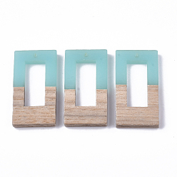 Light Sky Blue Resin & Walnut Wood Pendants, Rectangle, Light Sky Blue, 38x19.5x4mm, Hole: 2mm