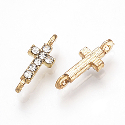 Light Gold Alloy Rhinestone Links connectors, Sideways Cross, Light Gold, 14x5x2mm, Hole: 1mm