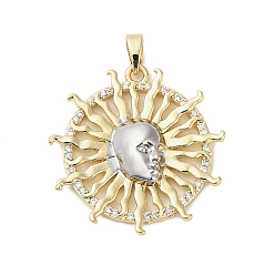 Платиновый & Золотой Латунные микро проложить кубического циркония подвески, солнце, платиной и золотом, 26.5x26x4 мм, отверстие : 5x2.5 мм