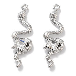 Платина Подвески из сплава со стразами, без свинца, без кадмии и без никеля, змея, кристалл, платина, 37x12.5x4.5 мм, отверстие : 1.5 мм