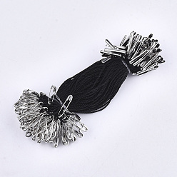 Черный Ценник одежды повесить, полипропиленовый шнур, с предохранительной булавкой и застежкой, золотые, чёрные, 110x1 мм, предохранительный штифт: 18x4.5x1.5 мм, штифт: 0.5 мм, застежка: 16x2x1.5 мм, около 1000 шт. / пакет