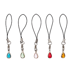 Couleur Mélangete Sangles mobiles en verre en forme de larme, avec décoration d'accessoires mobiles en cordon polyester, couleur mixte, 7~7.3 cm