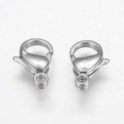 Stainless Steel Color 304 Stainless Steel Lobster Claw Clasps, Stainless Steel Color, 17x11x5mm, Hole: 2mm