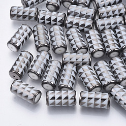Gray Electroplate Glass Beads, Column with Triangle Pattern, Gray, 20x10mm, Hole: 1.2mm, about 50pcs/bag