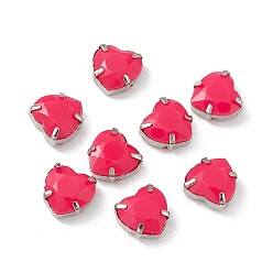 Светло-Вишневый Сердце пришить стразами, граненый тайваньский акриловый горный хрусталь, звенья с несколькими отверстиями, с латунными зубцами в платиновых тонах, светло-вишневый, 10x10x7 мм, отверстие : 1 мм