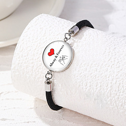 Сердце Сплав стекла плоские круглые звенья браслеты, браслеты из нейлонового шнура для пары друзей, сердце, 6-1/2~8-1/2 дюйм (16.5~21.5 см)