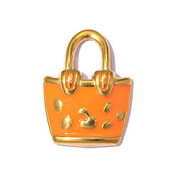 Оранжевый 304 подвески из нержавеющей стали, с эмалью, прелести мешков, зеркальная полировка, ионное покрытие (ip), реальный 18 k позолоченный, оранжевые, 20x15 мм, отверстие : 7 мм