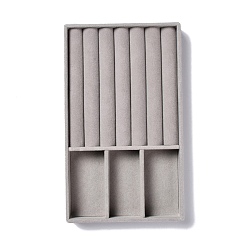 Серый 3 сетчатые прямоугольные бархатные подносы для украшений, с листом ДВП, для сережек, хранение колец, серые, 21x12.5x2.35 см