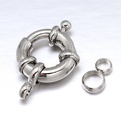 Platinum Brass Spring Ring Clasps, Platinum, 8.5~9x4mm, Hole: 2mm, Tube Bails: 8.5x4.5x1.5mm