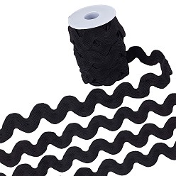 Black 9 Yards Polyester Wavy Fringe Trim Ribbon, Wave Bending Lace Trim, for Clothes Sewing and Art Craft Decoration, Black, 3/4~1-3/8 inch(20~34mm)