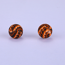 Coconut Brown Printed Round Silicone Focal Beads, Coconut Brown, 15x15mm, Hole: 2mm