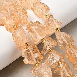 Оранжевый Сырой грубый натуральный кристалл кварца, окрашенные, с бисером, самородки, оранжевые, 8~18x9~15x8~11 мм, отверстие : 1.5~2 мм, около 12~13 шт / нитка, 7.48''~7.68'' (19~19.5 см)