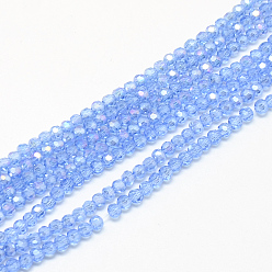Васильковый Стеклянные бусины с гальваническим покрытием , с покрытием AB цвета, граненые, круглые, васильковый, 6x5 мм, отверстие : 1 мм, около 100 шт / нитка, 21 дюйм