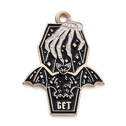 Другие Подвески из сплава хэллоуина с эмалью, золотой свет, очарование летучей мыши, гроб, 28x21x1 мм, отверстие : 1.5 мм