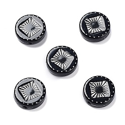 Черный Непрозрачные акриловые бусины, металла обвитые, плоский круглый с рисунком в виде ромбов, чёрные, 15~15.5x4.5~5 мм, отверстие : 1.8 мм, Около 606 шт / 500 г