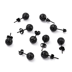 Electrophoresis Black 304 Фурнитура для сережек-гвоздиков из нержавеющей стали с ионным покрытием (IP), с уха орехов, текстурированная круглая, электрофорез черный, 19x8 мм, штифты : 0.7 мм