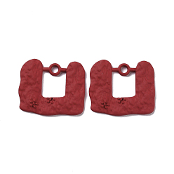 Brown Spray Painted Alloy Pendants, Rectangle, Brown, 20.5x24.5x2.5mm, Hole: 2.2mm