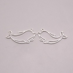 Серебро Подвесные подвески из сплава, для diy уф смолы, эпоксидная смола, Прессованные цветочные украшения, дельфин, серебряные, 27x46x2 мм, отверстие : 2 мм