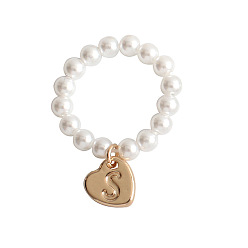 Letter S Пластиковые кольца с имитацией жемчуга и сплавом, золотые, Письмо с, 20 мм