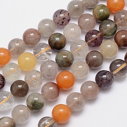 Rutilated Кварц Природные Rutilated кварцевые круглые шарик нити, 12 мм, отверстие : 1 мм, около 34 шт / нитка, 15.5 дюйм